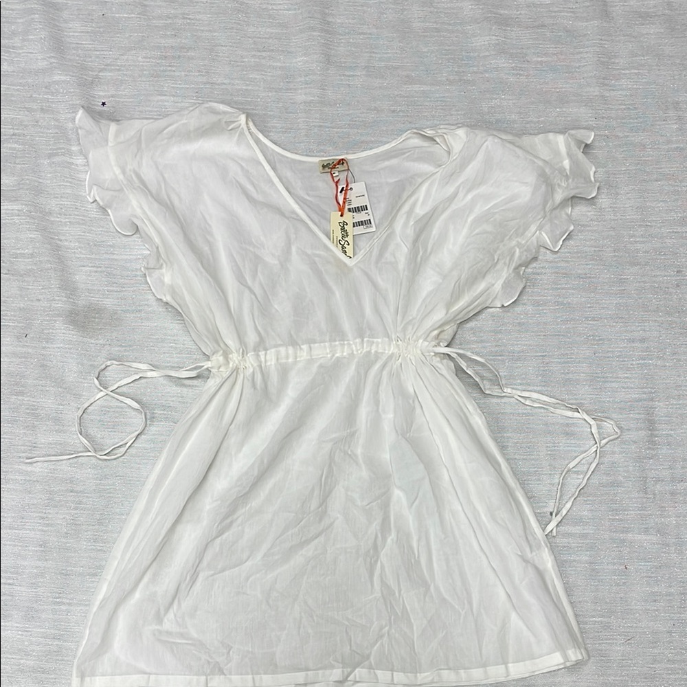 White Flutter Sleeve Blouse with Tie Front